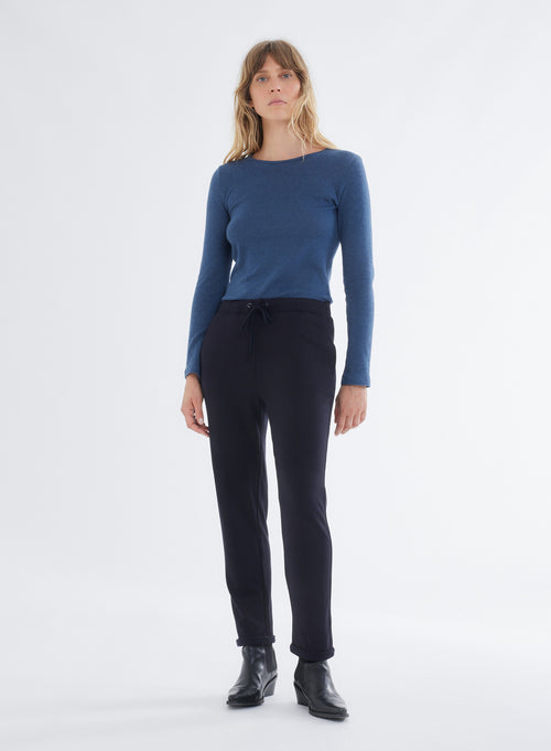 Navy pants in Viscose and Elastane fleece - MAJESTIC FILATURES