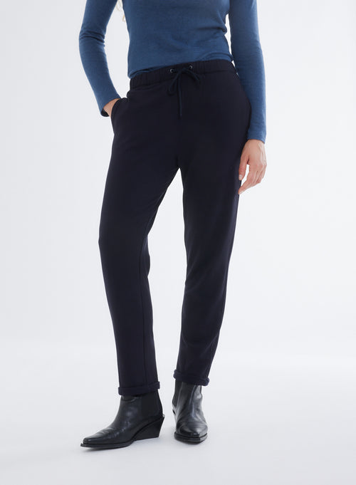 Navy pants in Viscose and Elastane fleece - MAJESTIC FILATURES