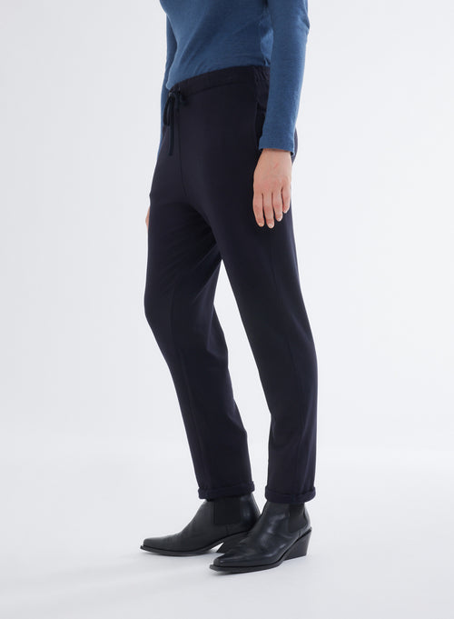 Navy pants in Viscose and Elastane fleece - MAJESTIC FILATURES