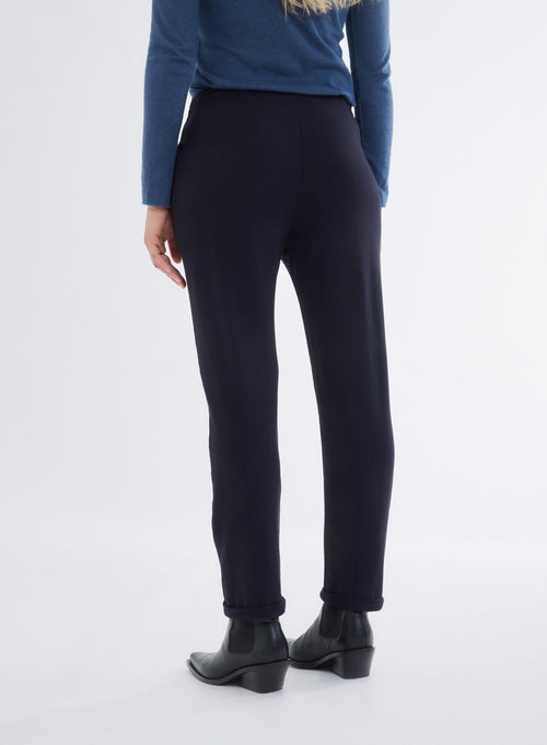 Navy pants in Viscose and Elastane fleece - MAJESTIC FILATURES