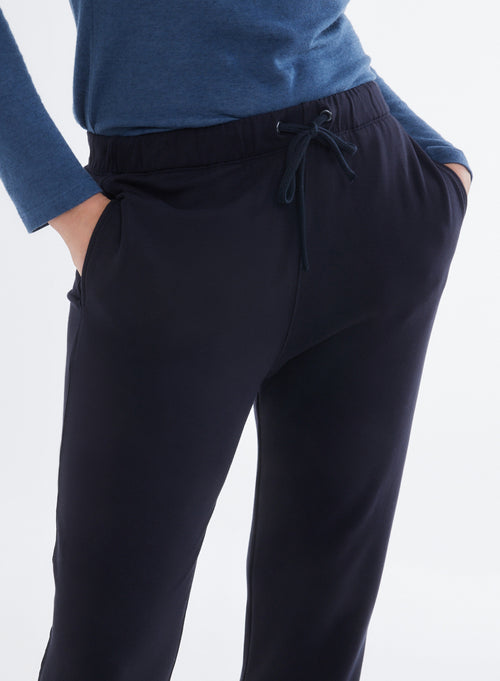 Navy pants in Viscose and Elastane fleece - MAJESTIC FILATURES