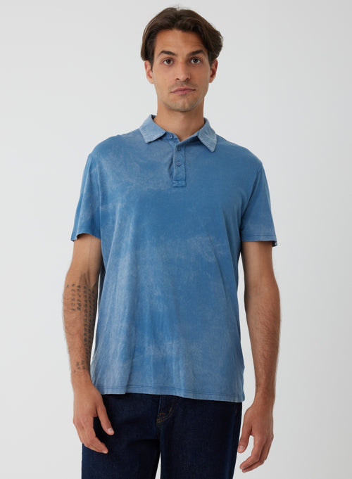 Polo manches courtes Bleu en Coton organique - MAJESTIC FILATURES