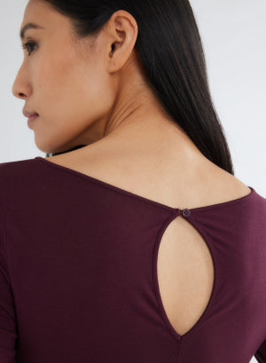 Purple boat neck dress with long sleeves in viscose / elastane - MAJESTIC FILATURES