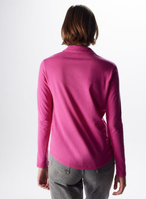 Camisa Rosa Neón con Mangas Largas de Algodón y Cachemira - MAJESTIC FILATURES