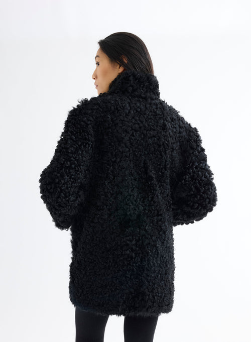 Manteau Peau Lainée Noire - MAJESTIC FILATURES