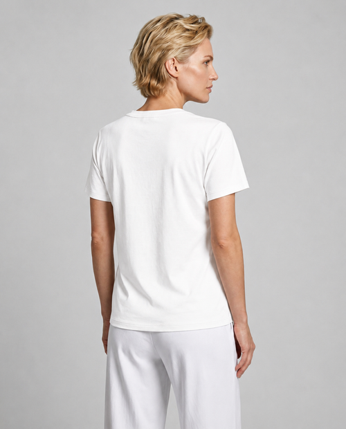 T-shirt Blanc Col V Manches Courtes en Coton organique / Soie - MAJESTIC FILATURES
