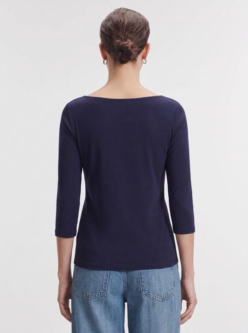 Marineblaues Adèle T-Shirt mit U-Boot-Ausschnitt aus Viskose / Elasthan - MAJESTIC FILATURES