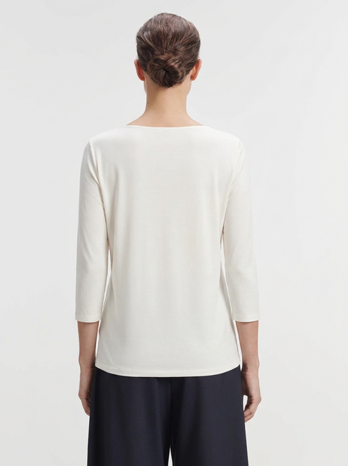 Weißes Adèle T-Shirt mit U-Boot-Ausschnitt aus Viskose / Elasthan - MAJESTIC FILATURES