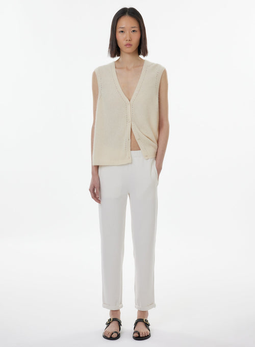 Gilet Blanc Col V Sans Manches - MAJESTIC FILATURES