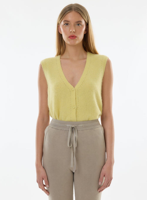 Gilet Jaune Col V Sans Manches - MAJESTIC FILATURES