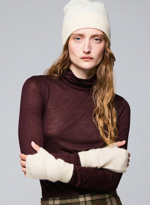 Weiße Fäustlinge aus Raccon-Wolle / Polyamid - MAJESTIC FILATURES