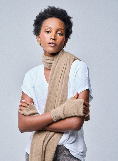 Beige mittens in Raccon wool / Polyamide - MAJESTIC FILATURES