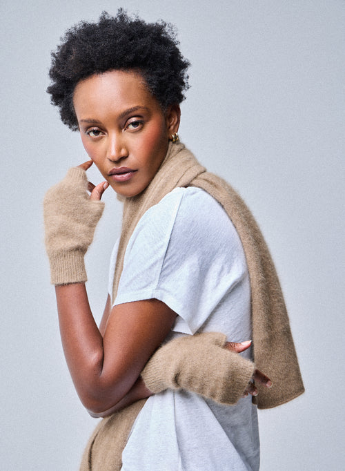 Beige mittens in Raccon wool / Polyamide - MAJESTIC FILATURES