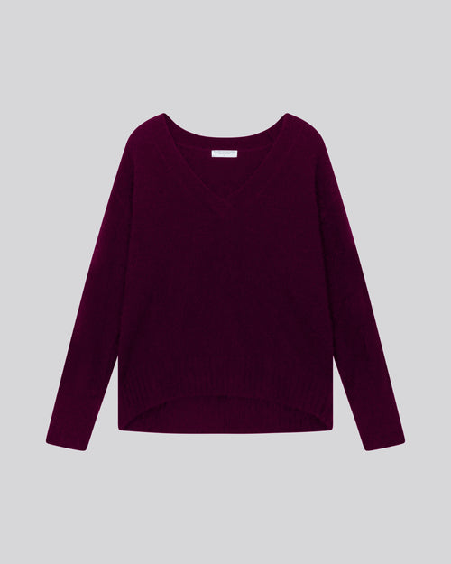 Purple V-neck sweater with long sleeves in Raccon wool / Polyamide - MAJESTIC FILATURES