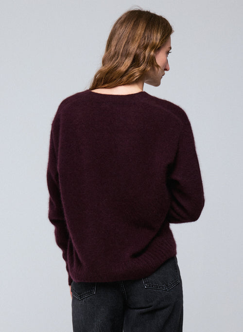 Purple V-neck sweater with long sleeves in Raccon wool / Polyamide - MAJESTIC FILATURES
