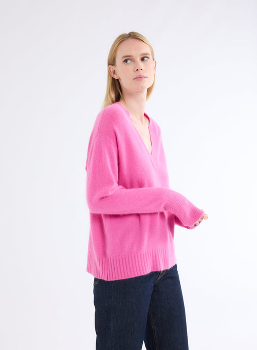 Pull Rose Col V Manches Longues - MAJESTIC FILATURES