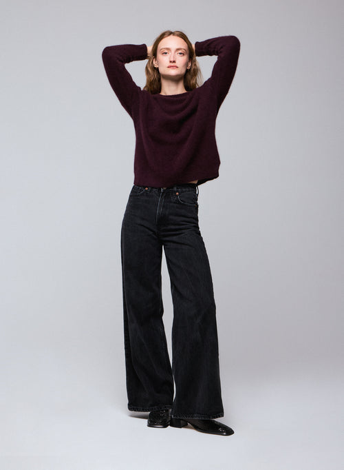 Purple V-neck sweater with long sleeves in Raccon wool / Polyamide - MAJESTIC FILATURES