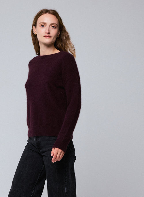Purple Round Neck Long Sleeves Sweater in Raccoon wool / Polyamide - MAJESTIC FILATURES