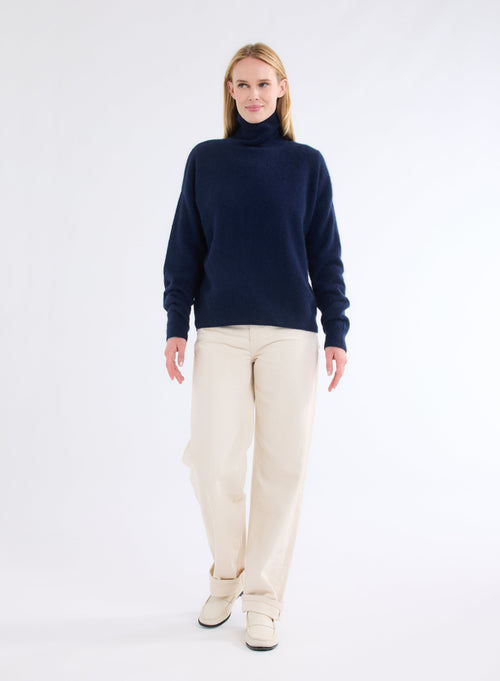 Navy Turtleneck Long Sleeve Sweater - MAJESTIC FILATURES