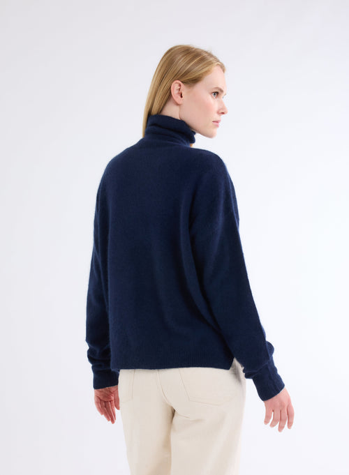 Navy Turtleneck Long Sleeve Sweater - MAJESTIC FILATURES