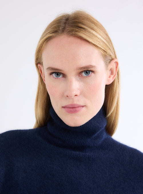 Navy Turtleneck Long Sleeve Sweater - MAJESTIC FILATURES