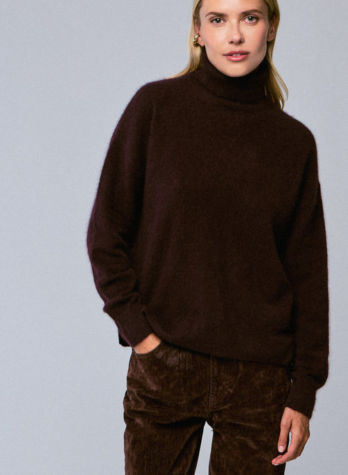 Pull Violet Col Roulé Manches Longues en Raccon wool / Polyamide - MAJESTIC FILATURES