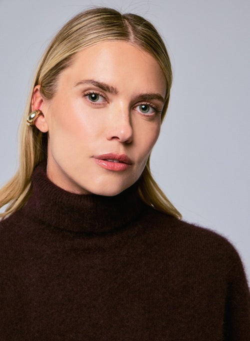 Pull Aubergine Col Roulé Manches Longues en Raccon wool / Polyamide - MAJESTIC FILATURES