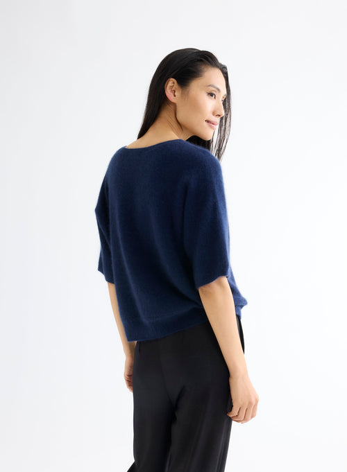 Marineblauer Pullover mit Rundhalsausschnitt - MAJESTIC FILATURES