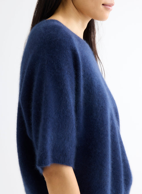 Marineblauer Pullover mit Rundhalsausschnitt - MAJESTIC FILATURES