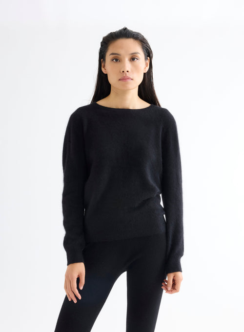 Pull Noir Col Bateau Manches Longues - MAJESTIC FILATURES