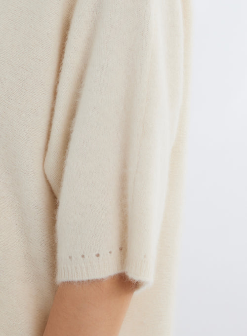 White V-Neck Elbow Sleeve Sweater - MAJESTIC FILATURES