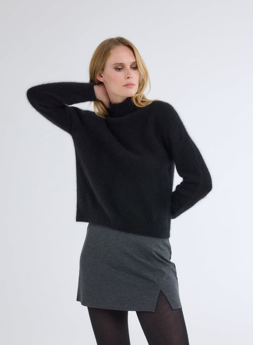 Black High Neck Long Sleeve Sweater - MAJESTIC FILATURES