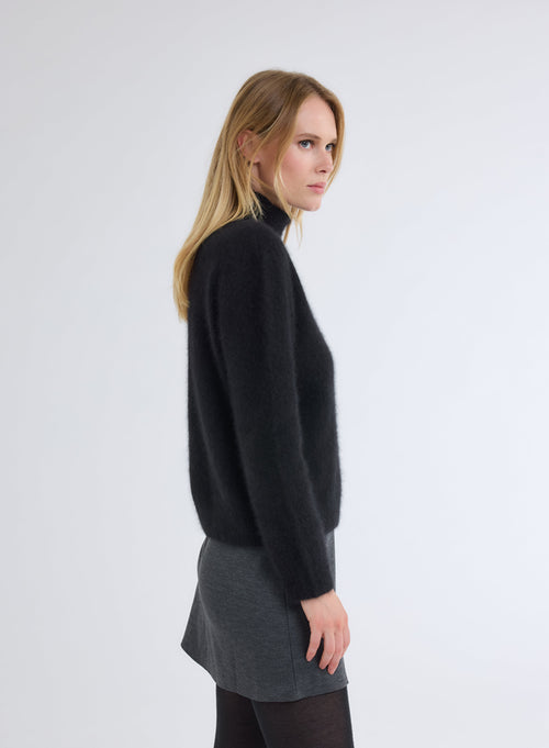 Black High Neck Long Sleeve Sweater - MAJESTIC FILATURES