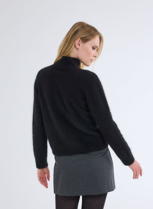 Black High Neck Long Sleeve Sweater - MAJESTIC FILATURES