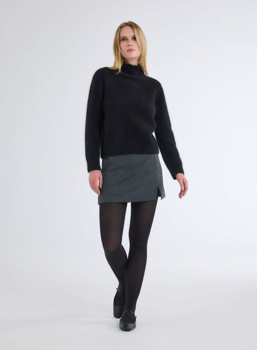 Black High Neck Long Sleeve Sweater - MAJESTIC FILATURES