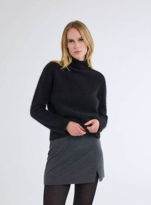 Black High Neck Long Sleeve Sweater - MAJESTIC FILATURES