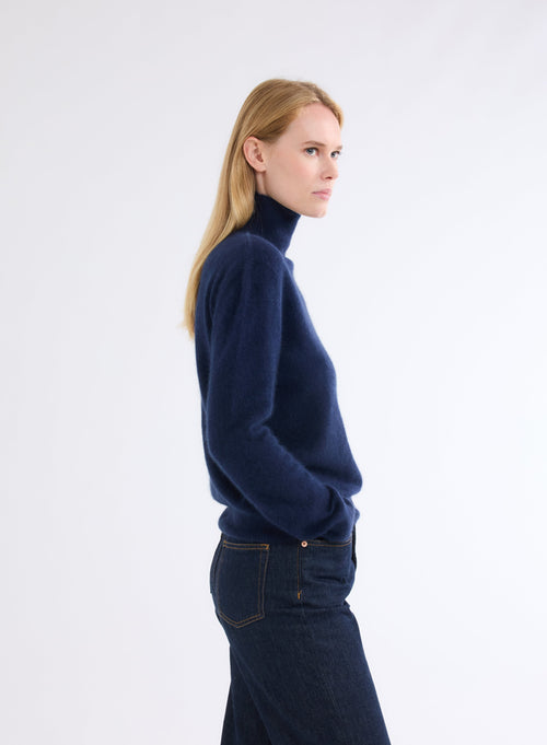 Navy High Neck Long Sleeve Sweater - MAJESTIC FILATURES