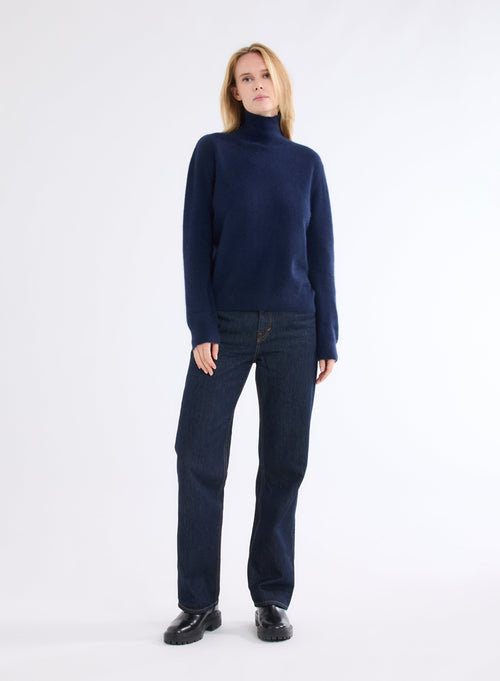 Navy High Neck Long Sleeve Sweater - MAJESTIC FILATURES