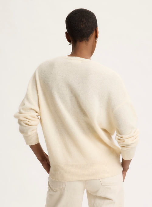 White V-neck Long Sleeve Sweater - MAJESTIC FILATURES