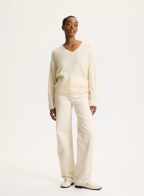 White V-neck Long Sleeve Sweater - MAJESTIC FILATURES