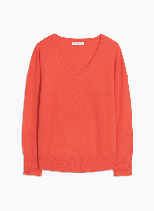 Orange V-neck Long-sleeve sweater - MAJESTIC FILATURES