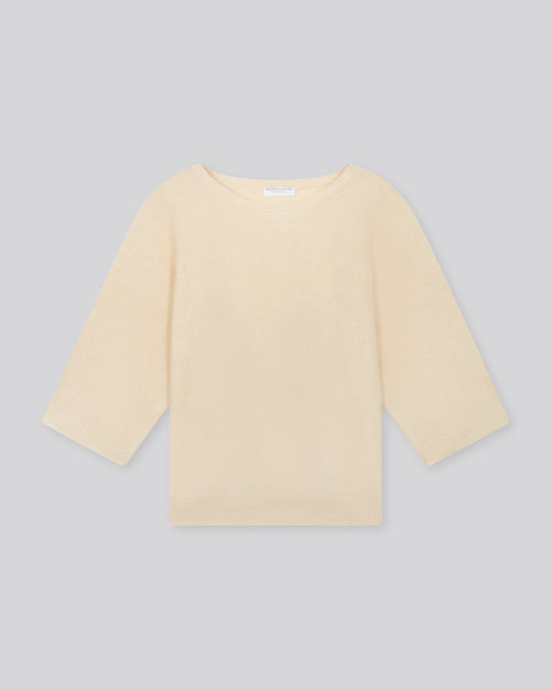 Weißer Pullover mit Rundhalsausschnitt und Kimonoärmeln aus Raccon-Wolle / Polyamid - MAJESTIC FILATURES