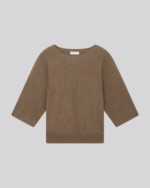 Suéter de manga de kimono con cuello redondo beige en lana de raccon / poliamida - MAJESTIC FILATURES