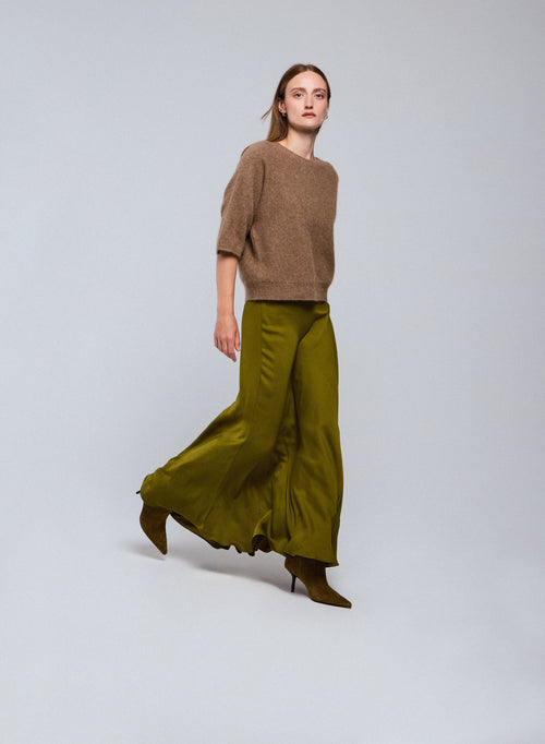 Suéter de manga de kimono con cuello redondo beige en lana de raccon / poliamida - MAJESTIC FILATURES