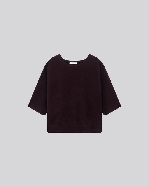 Suéter de manga de kimono de cuello redondo de berenjena en lana de raccon / Poliamida - MAJESTIC FILATURES