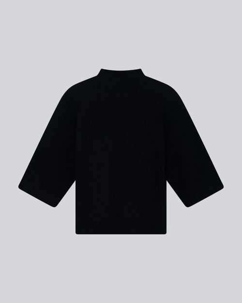 Pull Noir Col Rond Manches Kimono en Raccon wool / Polyamide - MAJESTIC FILATURES