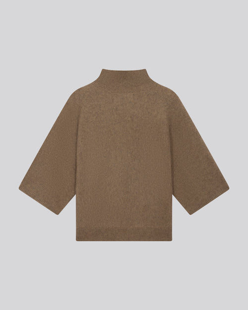 Beigefarbener Rollkragenpullover mit Kimonoärmeln aus Raccon-Wolle / Polyamid - MAJESTIC FILATURES