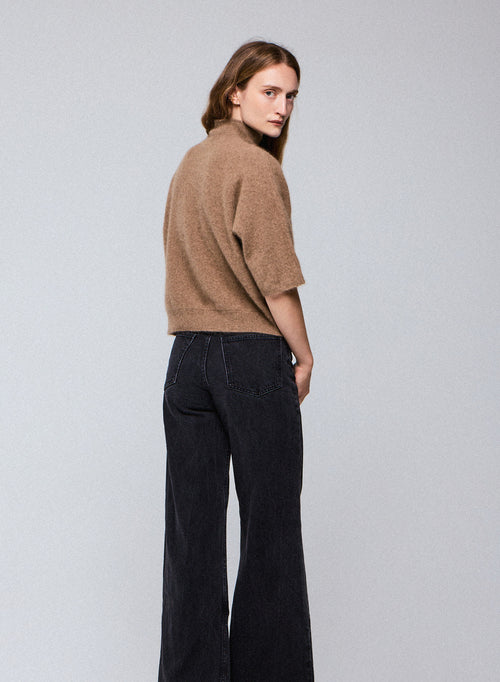 Beigefarbener Rollkragenpullover mit Kimonoärmeln aus Raccon-Wolle / Polyamid - MAJESTIC FILATURES