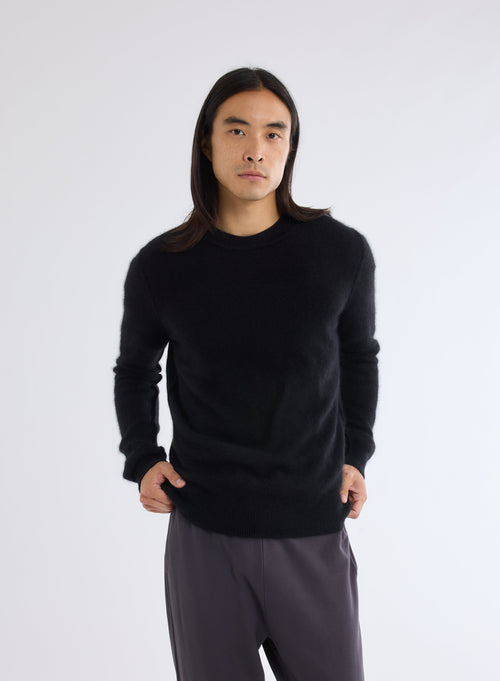 Pull Noir Col Rond Manches Longues en Raccoon - MAJESTIC FILATURES