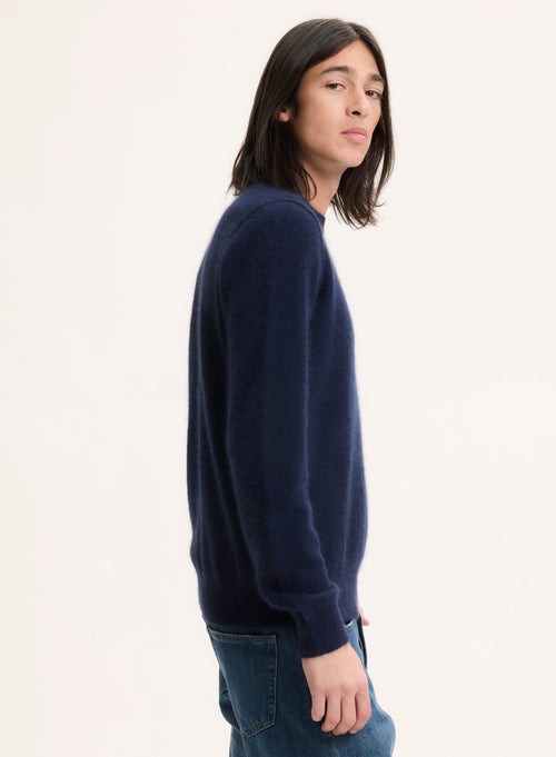 Navy long sleeves and crew neck jumper in Raccoon - MAJESTIC FILATURES